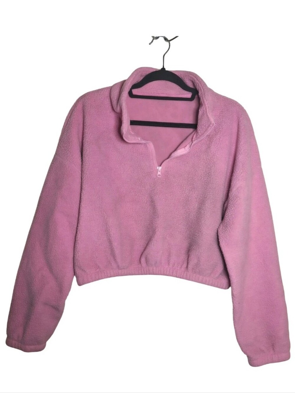 SHEIN Pink Cropped Long Sleeve Sherpa Sweater in size Large. Made from polyester